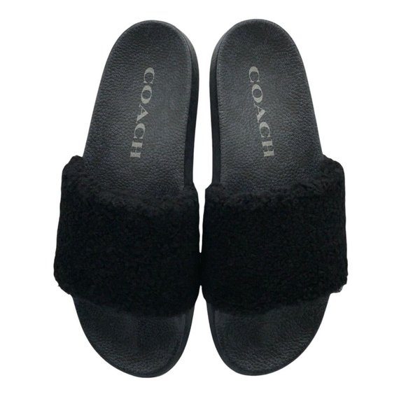 Coach Other - Coach Slide With Shearling NWT Mens Size 12 Black Signature Logo Footbed #C5973